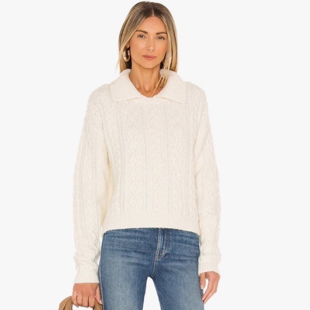 Free People Every Cloud Soft Knit Collared Cable Knit Pullover Sweater Small - Picture 2 of 10